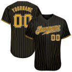 Personalized Black Gold Pinstripe Baseball Jersey - Custom Gold-White Design Personalized Black Gold Pinstripe Gold-White