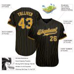 Personalized Black Gold Pinstripe Baseball Jersey - Custom Gold-White Design Personalized Black Gold Pinstripe Gold-White