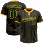 Personalized Unisex Black Gold Pinstripe Softball Jersey - Green Two-Button Design Personalized Black Gold Pinstripe Green