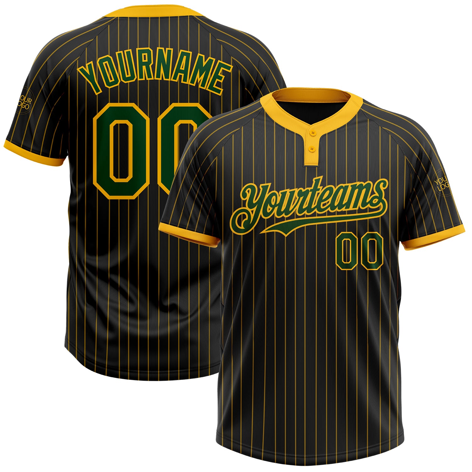 Custom Name and Number Unisex Softball Jersey, Personalized Black Gold Pinstripe, Two-Button Design, Team Apparel Personalized