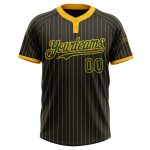 Personalized Unisex Black Gold Pinstripe Softball Jersey - Green Two-Button Design Personalized Black Gold Pinstripe Green