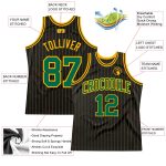 Custom Name and Number Authentic Basketball Jersey - Personalized Black Gold Pinstripe Kelly Green Gold Personalized Black
