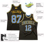 Custom Black Gold Pinstripe Basketball Jersey with Light Blue and Gold, Personalized Team Name and Number, Authentic Design