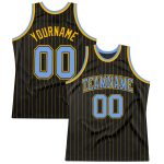 Personalized Black Gold Pinstripe Basketball Jersey - Light Blue Gold Design Personalized Black Gold Pinstripe Light Blue-Gold