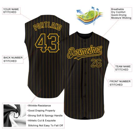 Custom Black Gold Pinstripe Purple Baseball Jersey with Personalized Name and Number - Authentic Sleeveless Design Personalized