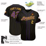 Custom Personalized Purple Gold Baseball Jersey - Black Gold Pinstripe Team Name & Number Personalized Black Gold Pinstripe