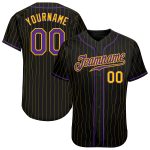 Custom Black Gold Pinstripe Purple Gold Baseball Jersey for Kids and Adults Personalized Black Gold Pinstripe Purple-Gold