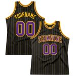 Personalized Black and Gold Basketball Jersey with Pinstripe Design in Purple-Gold Personalized Black Gold Pinstripe Purple-Gold
