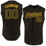 Personalized Purple Sleeveless Baseball Jersey with Black Gold Pinstripe Design Personalized Black Gold Pinstripe Purple