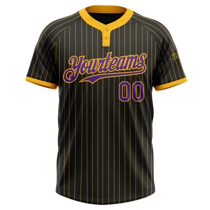 Black Gold Pinstripe Personalized Two-Button Purple Unisex Softball Jersey Personalized Black Gold Pinstripe Purple Two-Button
