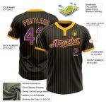 Custom Name and Number Unisex Softball Jersey Black Gold Pinstripe Purple Two-Button Design Personalized Black Gold Pinstripe