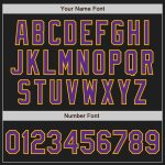 Custom Name and Number Unisex Softball Jersey Black Gold Pinstripe Purple Two-Button Design Personalized Black Gold Pinstripe