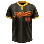 Custom Black Gold Pinstripe Red Unisex Softball Jersey - Personalized Two-Button Design Personalized Black Gold Pinstripe