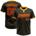 Custom Black Gold Pinstripe Red Unisex Softball Jersey - Personalized Two-Button Design Personalized Black Gold Pinstripe