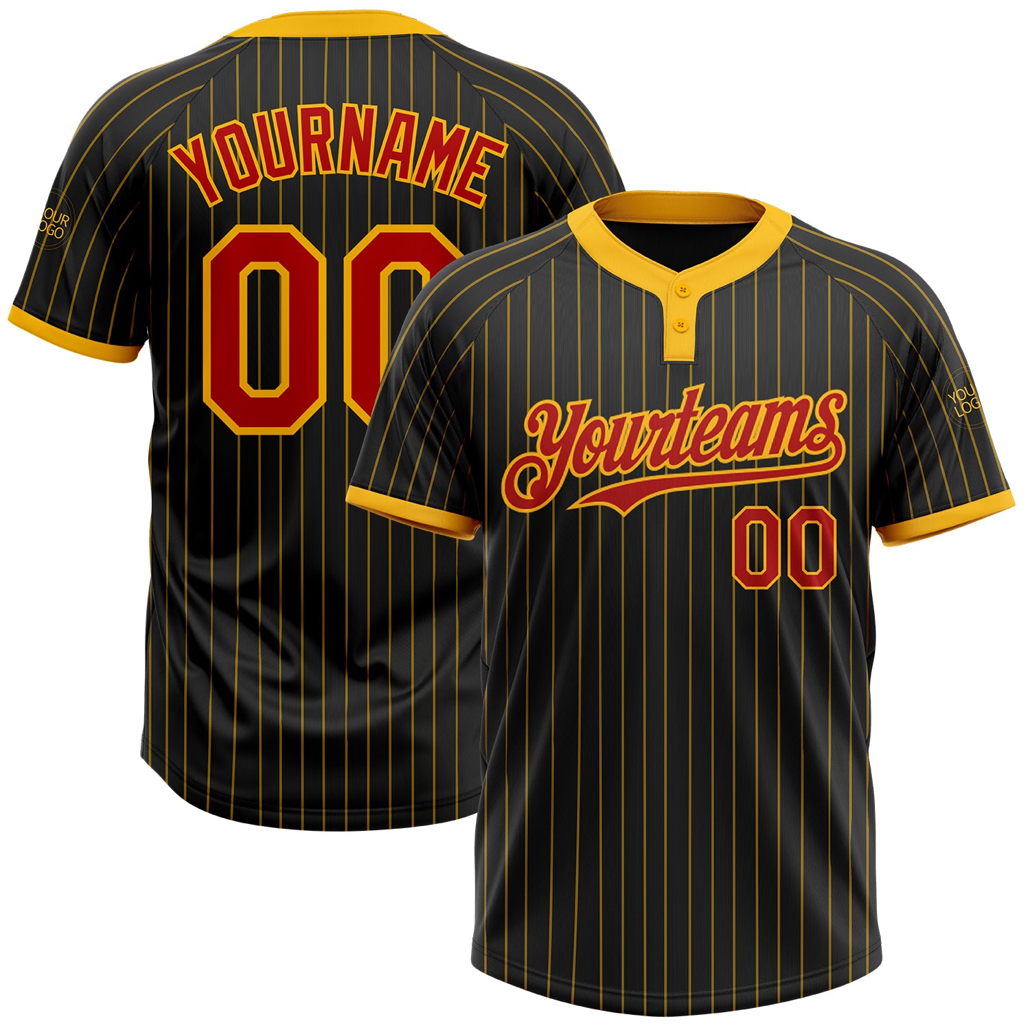 Custom Name Number Unisex Baseball Jersey Black Gold Red Pinstripe Two-Button Softball Team Apparel Personalized Black Gold