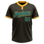 Personalized Teal Two-Button Unisex Softball Jersey with Black Gold Pinstripe Design Personalized Black Gold Pinstripe Teal