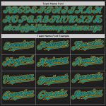 Personalized Teal Two-Button Unisex Softball Jersey with Black Gold Pinstripe Design Personalized Black Gold Pinstripe Teal