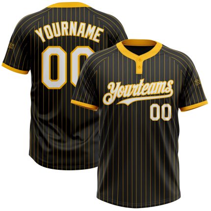Personalized Unisex Softball Jersey Black Gold Pinstripe Two-Button White Gold Personalized Black Gold Pinstripe White-Gold