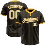 Custom Name and Number Softball Jersey - Personalized Black Gold Pinstripe White-Gold Unisex Two-Button Design Personalized