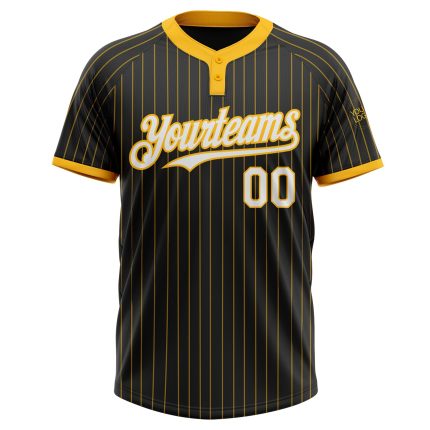 Custom Name and Number Softball Jersey - Personalized Black Gold Pinstripe White-Gold Unisex Two-Button Design Personalized