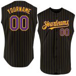 Personalized Black Gold Pinstripe Sleeveless Baseball Jersey for Men and Women Personalized Black Gold Pinstripe White Sleeveless