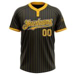 Personalized Unisex Softball Jersey - Black Gold Pinstripe Two-Button Design, Soft Fabric Personalized Black Gold Pinstripe