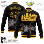 Personalized Pittsburgh Pennsylvania Black Gold 3D Varsity Letterman Jacket with Custom Name and Number - Full-Snap Bomber
