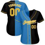 Custom Name and Number Personalized Black Gold-Powder Blue Baseball Jersey - Authentic Split Fashion Style Personalized Black