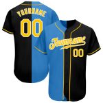 Personalized Black Gold-Powder Blue Fashion Baseball Jersey for Men and Women Personalized Black Gold-Powder Blue Split Fashion