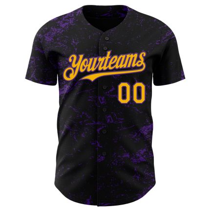 Personalized Black Gold Purple 3D Abstract Splatter Texture Baseball Jersey for Men Personalized Black Gold-Purple 3D Abstract
