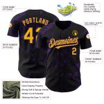 Custom Name and Number Personalized Black Gold-Purple 3D Abstract Splatter Texture Authentic Baseball Jersey Personalized