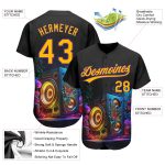Custom Name Number Baseball Jersey Vintage Music Festival 3D Pattern Black Gold-Purple Speaker Sound System Personalized