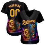 Custom Name Number Baseball Jersey Vintage Music Festival 3D Pattern Black Gold-Purple Speaker Sound System Personalized
