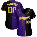 Custom Name and Number Authentic Black Gold-Purple Baseball Jersey - Personalized Split Fashion Team Apparel Personalized