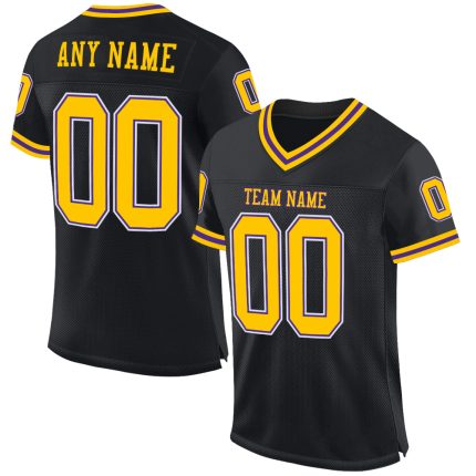 Custom Black Gold Purple Mesh Throwback Football Jersey - Personalized Team Apparel Personalized Black Gold-Purple Mesh Throwback