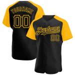 Personalized Black Gold Baseball Jersey with Raglan Sleeves Personalized Black Gold Raglan Sleeves Baseball Jersey