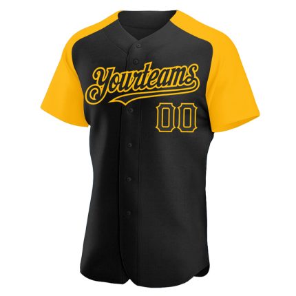 Personalized Black Gold Baseball Jersey with Raglan Sleeves Personalized Black Gold Raglan Sleeves Baseball Jersey