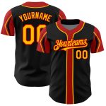 Personalized Black Red Gold Baseball Jersey - Custom Arm Shapes in 3 Colors Personalized Black Gold-Red 3 Colors Arm Shapes