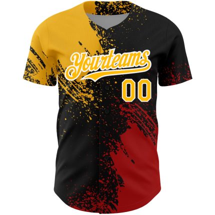 Personalized 3D Abstract Brush Stroke Baseball Jersey in Black Gold-Red Personalized Black Gold-Red 3D Abstract Brush Stroke