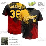Personalized Unisex Softball Jersey - Black Gold-Red 3D Abstract Brush Stroke, Two-Button Design Personalized Black Gold-Red