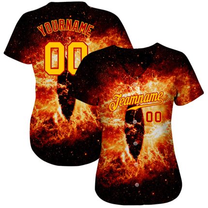 Personalized 3D Evil Eye Baseball Jersey - Black Gold Red Space Design Personalized Black Gold-Red 3D Burning Evil Eye In