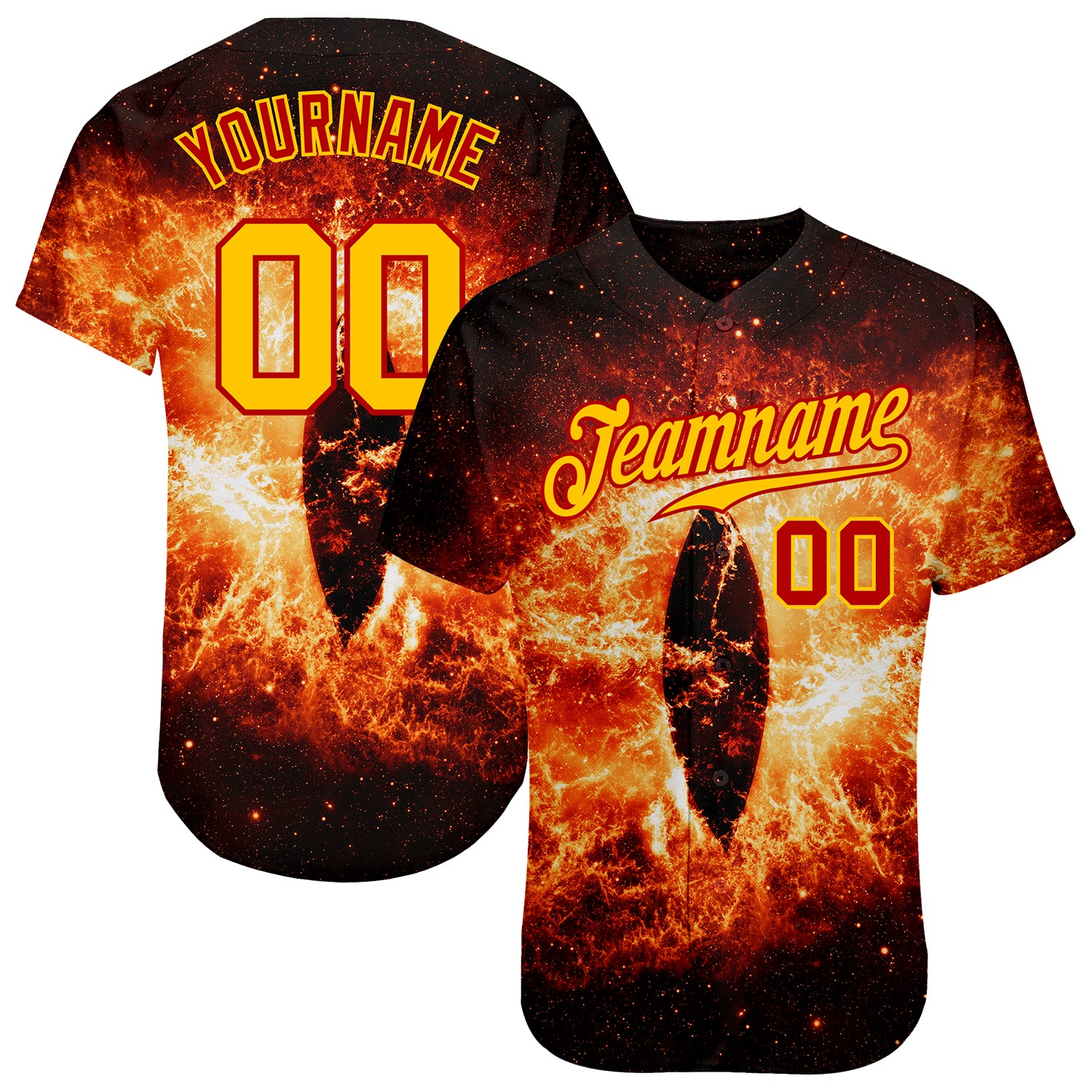 Personalized 3D Evil Eye Baseball Jersey - Black Gold Red Space Design Personalized Black Gold-Red 3D Burning Evil Eye In