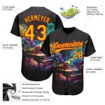 Customizable Black Gold-Red 3D Pattern Baseball Jersey with Colorful Smoke Design for Music Festival - Personalized Name & Number