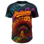 Personalized 3D Black Gold-Red Peacock Feather Baseball Jersey Personalized Black Gold-Red 3D Peacock Feather Baseball Jersey