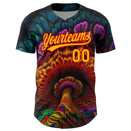 Personalized 3D Black Gold-Red Peacock Feather Baseball Jersey Personalized Black Gold-Red 3D Peacock Feather Baseball Jersey