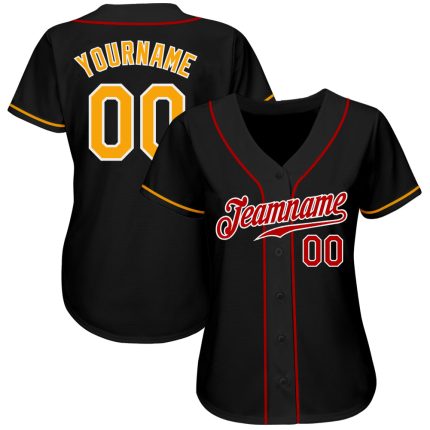Personalized Authentic Black and Gold-Red Baseball Jersey for Men and Women Personalized Black Gold-Red Authentic Baseball