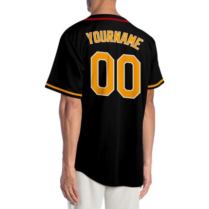 Custom Black Gold-Red Baseball Jersey with Personalized Name and Number - Authentic Team Apparel Personalized Black Gold-Red