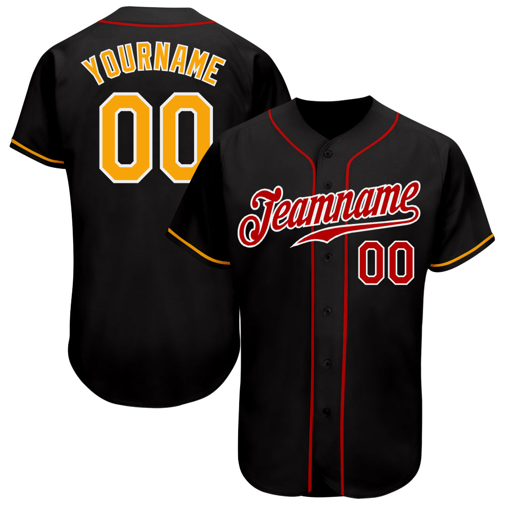 Personalized Authentic Black and Gold-Red Baseball Jersey for Men and Women Personalized Black Gold-Red Authentic Baseball