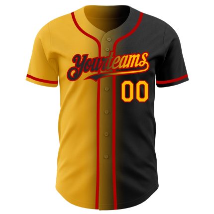 Custom Black and Gold-Red Baseball Jersey with Personalized Name and Number - Authentic Gradient Team Apparel Personalized