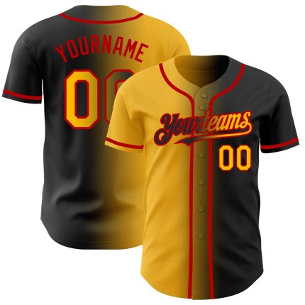 Custom Black and Gold-Red Baseball Jersey with Personalized Name and Number - Authentic Gradient Team Apparel Personalized